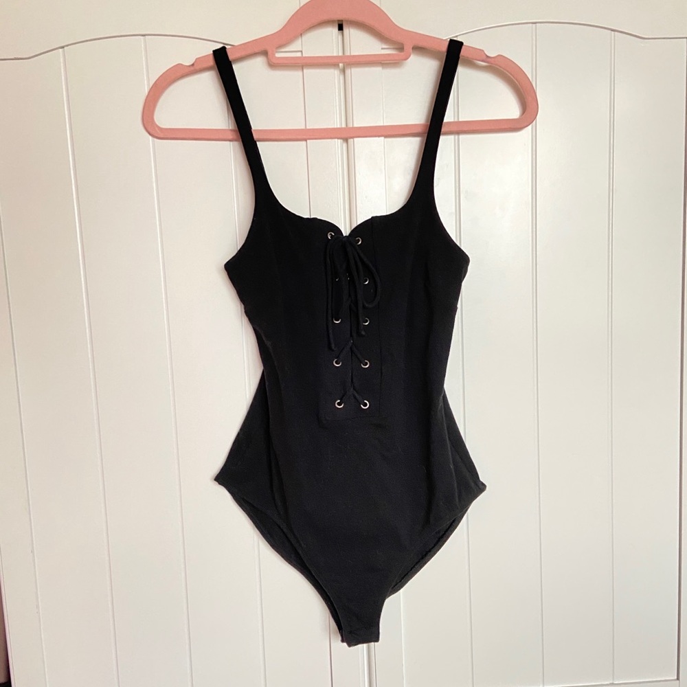 Black lace up bodysuit
